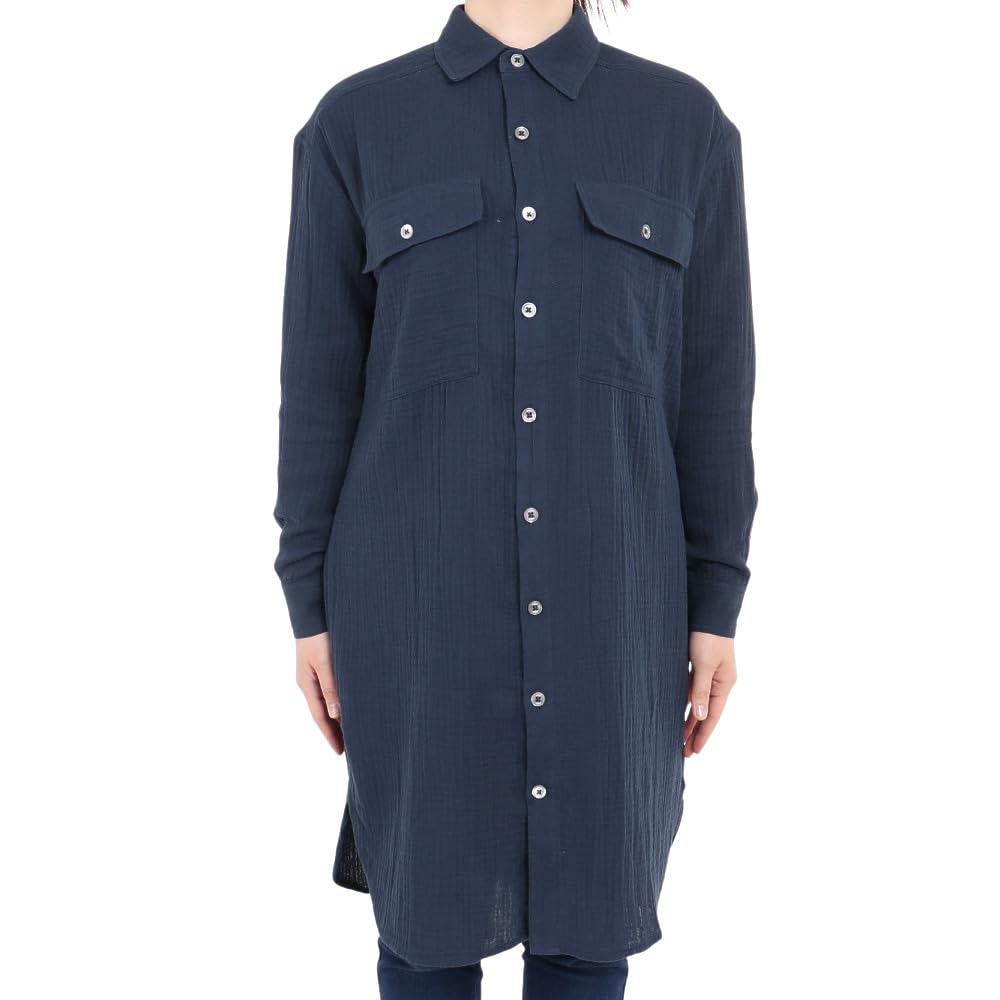 Aigle Cotton Gauze Long Shirt Dress ZEFAI67 Dark Navy Women's (Official)