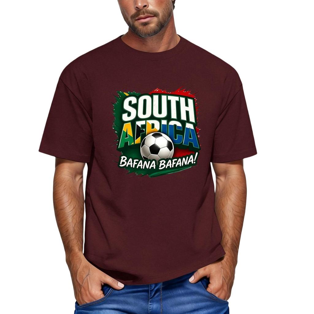 Men's Short Sleeve Crew Neck T-Shirt Featuring South Africa Soccer Graphic Print Bafana Bafana Football Fan Apparel