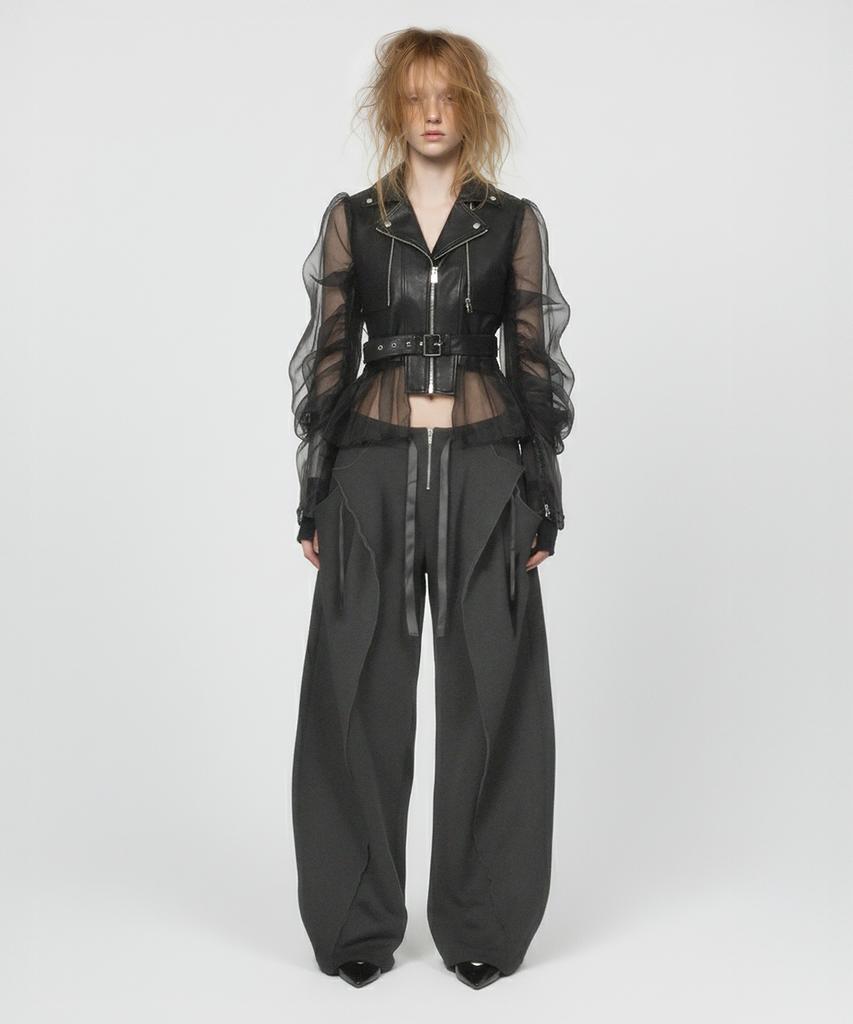 Milkeuaeswiaendeudolseu Fold Over Wide Sweatpants - Black