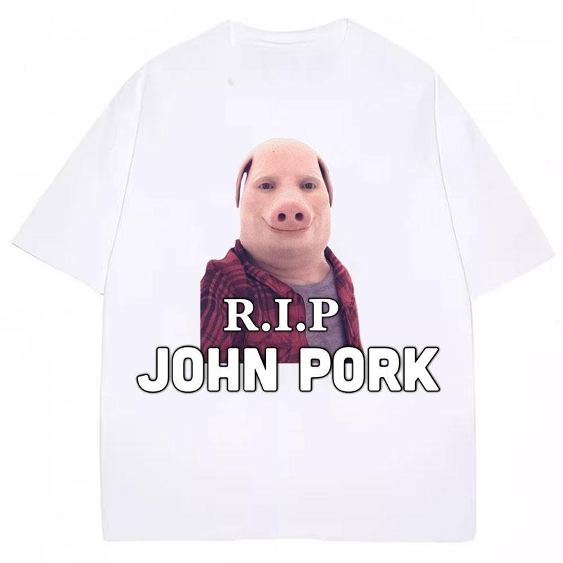 John Pork Calling Funny TShirt Casual Humor Style Vintage Streetwear Short Sleeved Graphic T Shirts Cotton Oversize Y2k Clothes