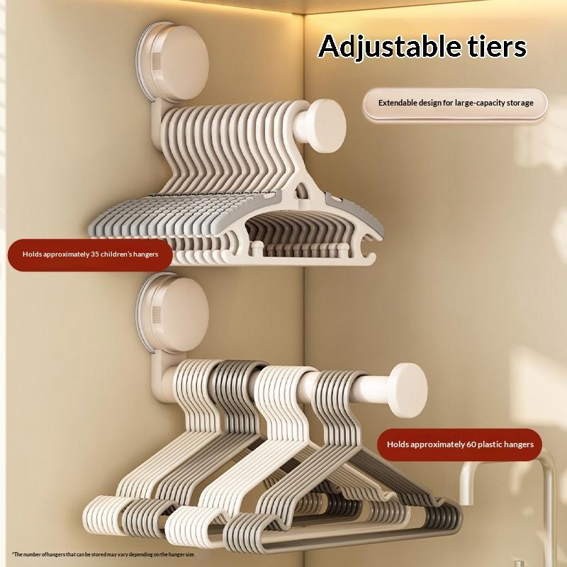 No-Drill Hanger Storage Rack Suction Cup Installation Adjustable Length Rack Retractable Multi-Function Hanger Container