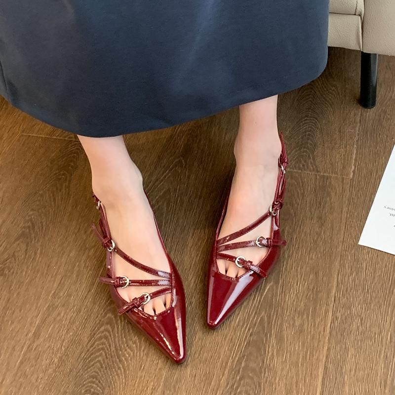 Fashion Pumps Footwear Red Women High Heels Shoes 2025 Luxury Fashion Metal Buckle Ladies Heels Shoes Female Pointed Toe Slingbacks