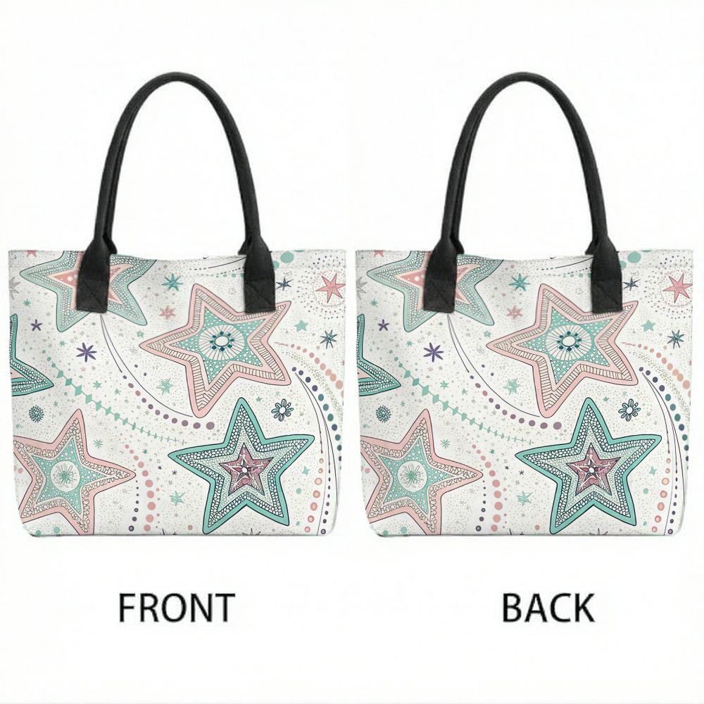  Boho Star Pattern Tote Bag Casual Large Capacity Handbag for Daily Use