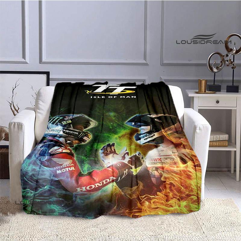 Motorcycle Isle of Man Tt Printed Blankets Flannel Warm Blanket Soft Cozy Blanket Travel Blankets Bed Linings Birthday Gift