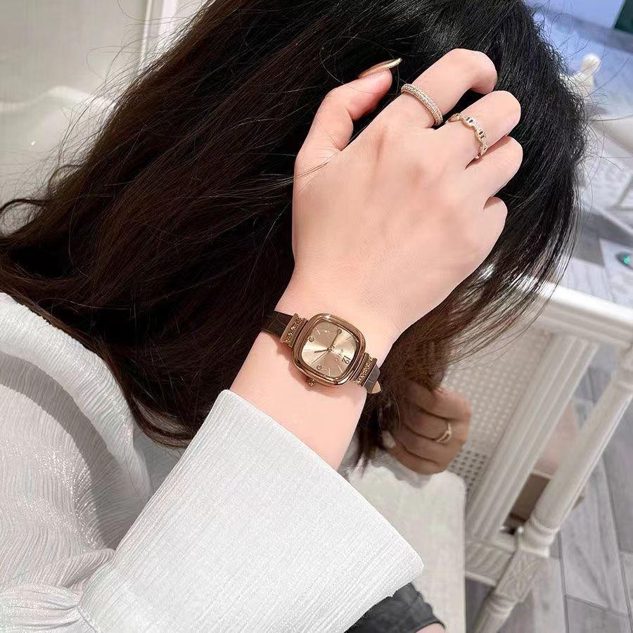 Módní malé čtvercové hodinky s kamínky pro ženy Jednoduché ležérní vintage kožené křemenné hodinky Hodiny Dárky Relogio Feminino