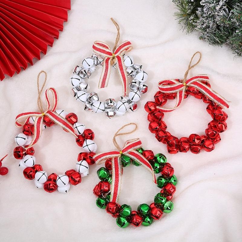 Metal Christmas Bell Decoration 13x20cm Small Christmas Wreath For Front Door Christmas Tree Holiday Hanging Decoration