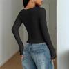 Spicy Girl Solid Color Square Neck Slimming Long Sleeve Top