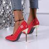 Frühling und Herbst neue karierte Einzelschuhe spitze dünne Absätze Mode Street Pedal High Heels Damenschuhe