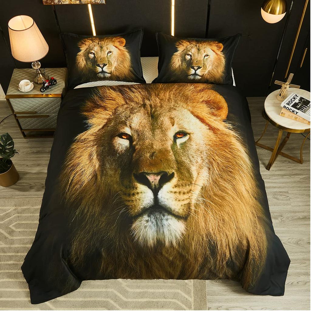 Tiger Duvet Cover Set King Size 3D White Tiger Bedding Sets Wild Animals Pattern Comforter Cover Set For Boys Girls Quilt Cover