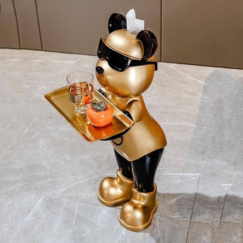 Cartoon Bear Figurines Living Room Tray Ornament Luxury Multifunctional Tissue Box Figurines Modern Home Decoration Ornament