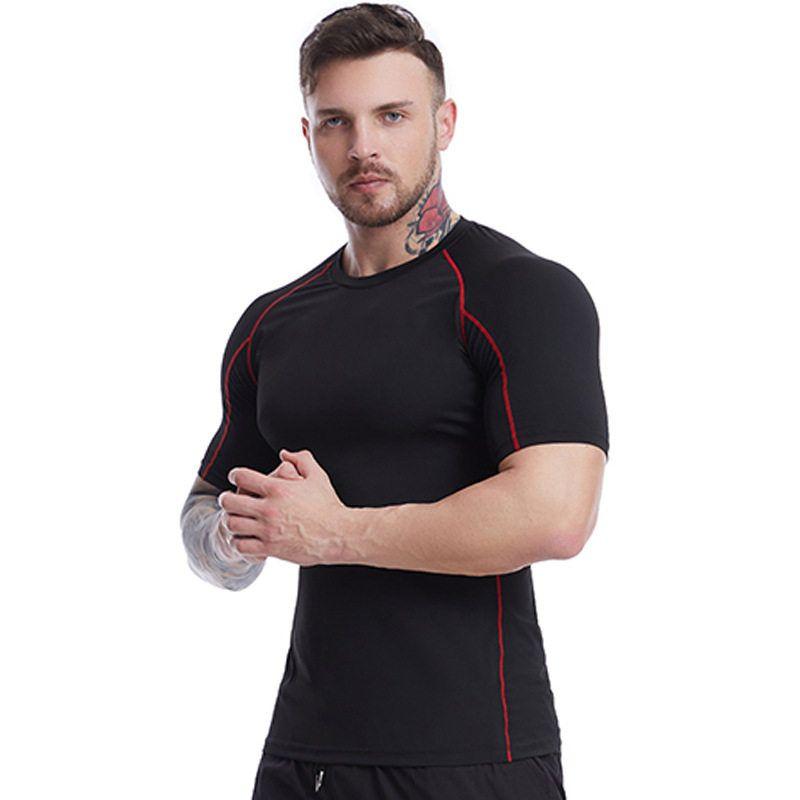 and American Fitness Clothing for Men, Elastic Tight-Fitting Quick-Drying Clothing, Outdoor Running Basketball Short-Sleeved Sportswear, Same Style