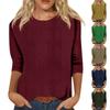 Women's Fashion Casual Color Round Neck 3/4 Sleeve Loose T-Shirt Ladies Top