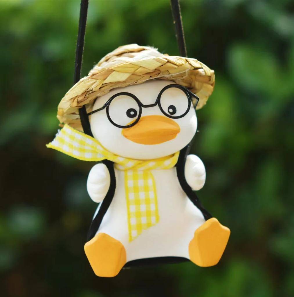Swinging Duck Car Pendant with Glasses - Cute Rearview Mirror Hanger for Automotive Interior Decor, Christmas Car Accessory