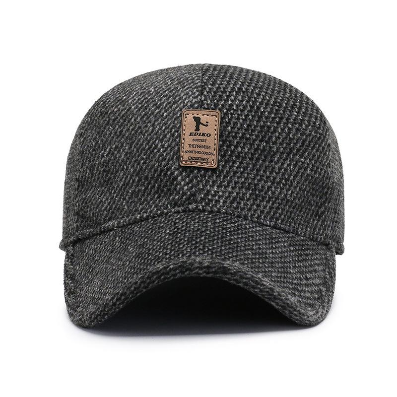 Woolen Knitted Winter Ear Cover Baseball Cap Men Thicken Warm Hats with Earflaps Sport Golf Hats Snapback