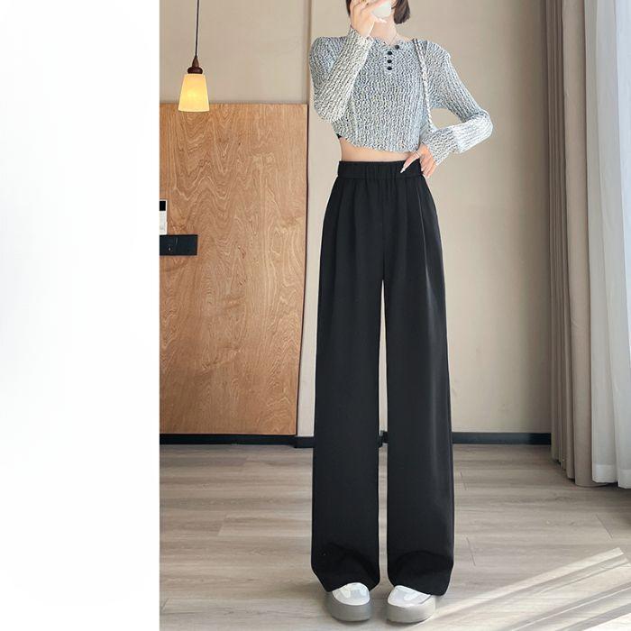 Navy Blue Narrow Version Suit Pants for Women In Spring and Autumn New Style Small Straight-leg Casual High-waist Drooping Wide-leg Pants