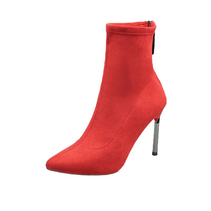 Fashion Aphixta Stiletto Boots Women Shoes Zip Stretch Fabric Female Botas Pointed Toe Mid-Calf Socks Thin High Heel Elastic High Boots