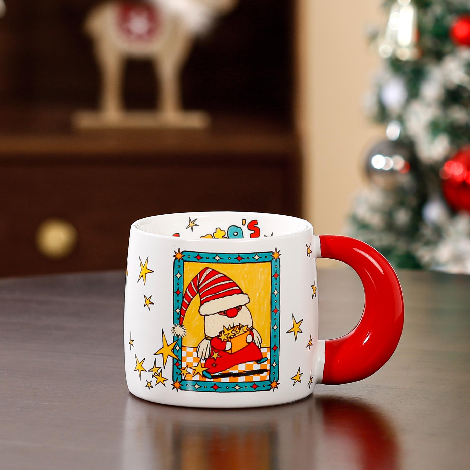 Christmas cup ceramic large capacity large handle mug souvenir couple cup high value girl gift ≈500ml