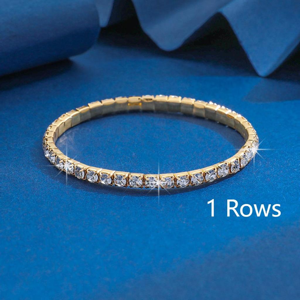Bracelet Tendance Luxe Léger Multi-rangs Réglable Élastique Zircon Complet Zircon Adapté pour Voyage, Fête, Festival Cadeaux