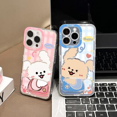 Couple Sticker Puppy Mirror Bracket Shell for Apple 13 Mobile Phone Case 16/15pro Personalized 13 Cartoon 12p
