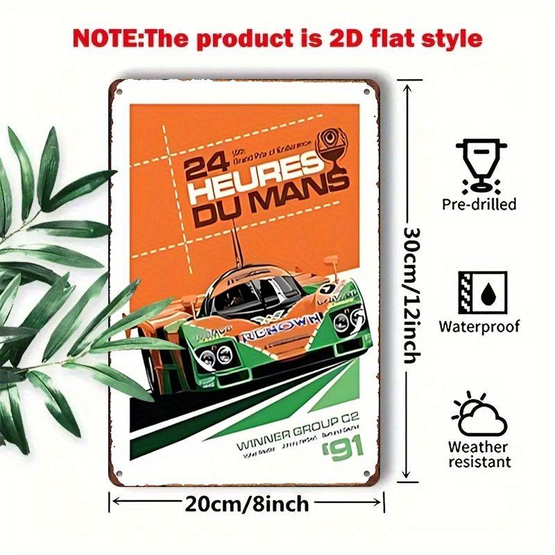 Racing Car Retro Style Metal Decorative Painting for Garage Room Decor