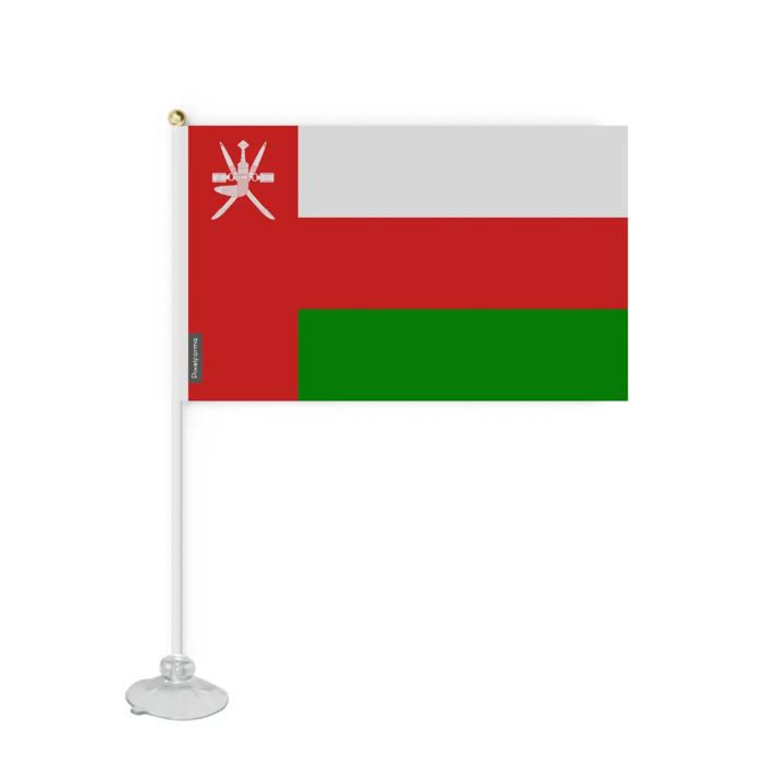 Drapeau Ventouse - Oman - 20 X 30 Cm - Polyester Résistant - Impression Recto/Verso - Multicolore