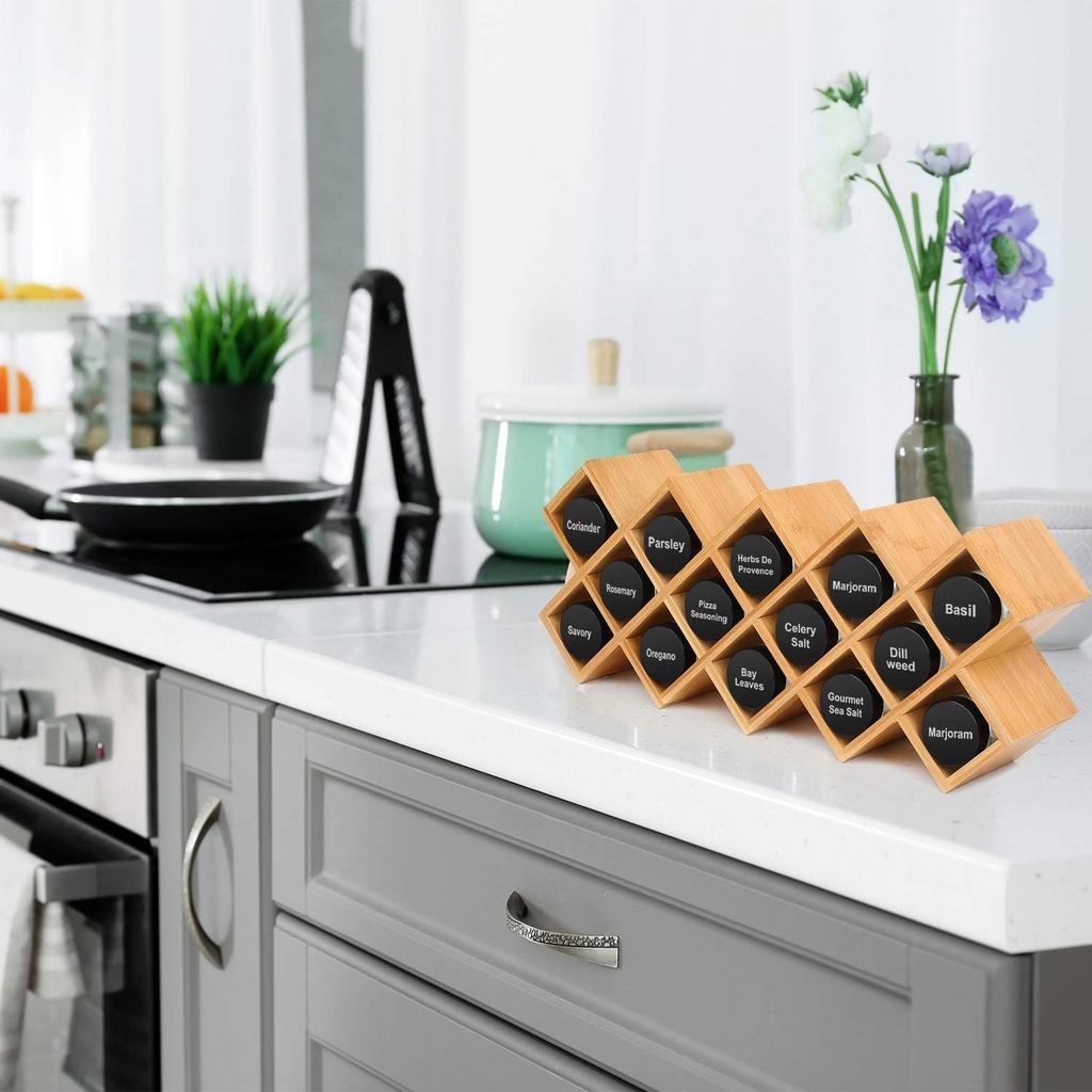 Phyllia Bamboo Spice Rack Organizer 4-Tier Countertop Organiser, Criss-Cross Kitchen cabinet Free-Standing Countertop Storage shelf Fit for Spice