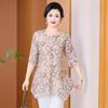 Mid-Sleeve Round Neck Tummy-Covering Stylish Top for Middle-Aged Women