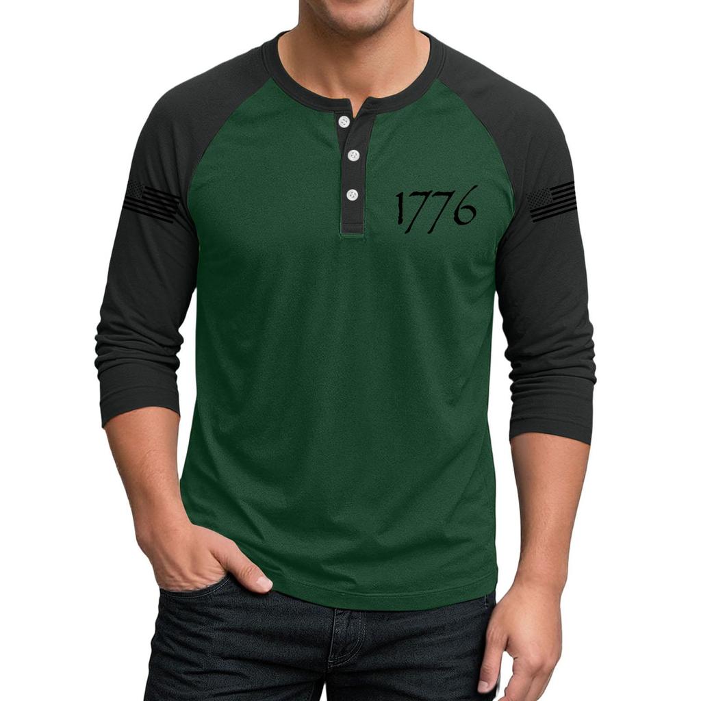 Herren-Raglan-Top mit 3/4-Ärmeln und kontrastfarbener Knopfleiste