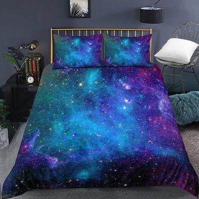Galaxy Bettbezug Queen Buntes Sternenbettwäscheset Weltraum-Bettbezug Himmelslicht-bedruckte Tagesdecke für Kinder Dunkelblau