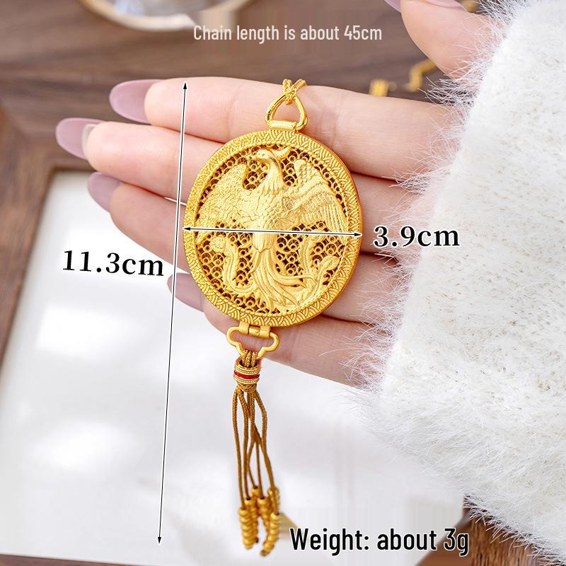 Ancient Gold Sand Eight-Treasure Compass Blessing Necklace - Chinese Retro Copper Alloy Jewelry