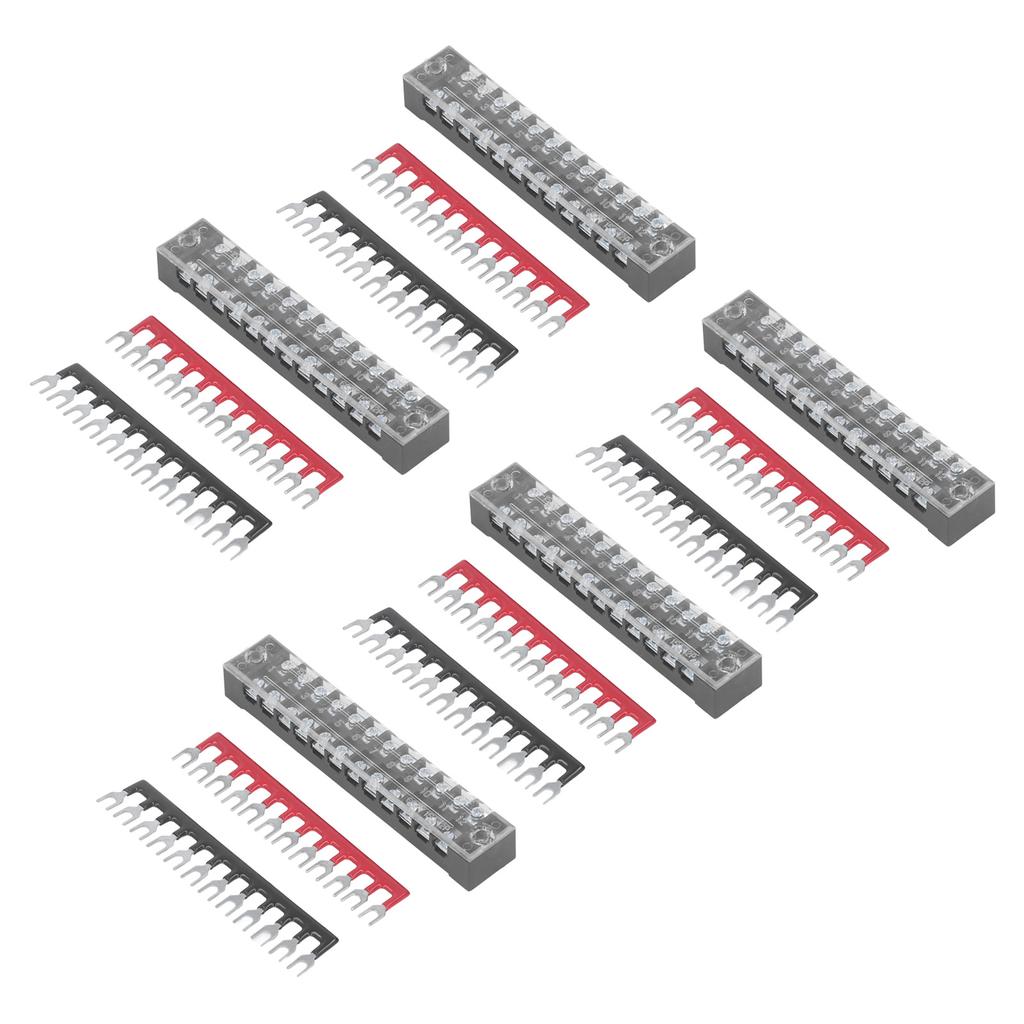 5 Pack 12 Position Power Terminal Block Connector with Jumper Block Terminal Strip Set 15A 600V