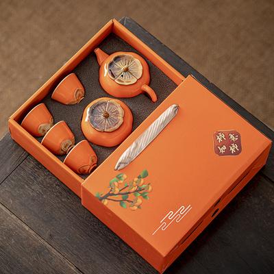Keramik Kaki Kaki alles Ruyi Tee-Set Geschenkbox-Set Kaki Teekanne Geschenk Geschenk Geschäftsgeschenk