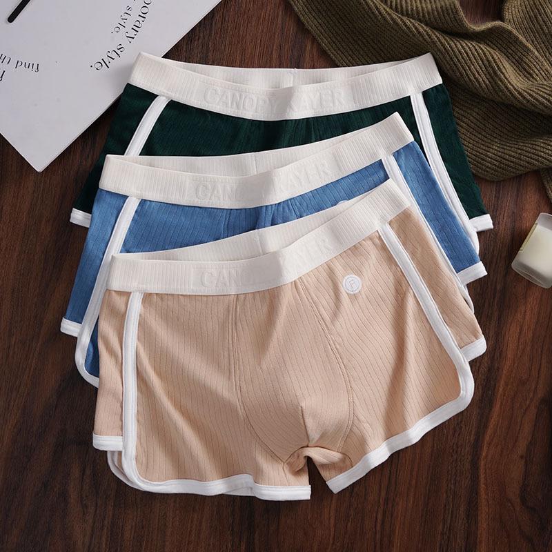 Men's Antibacterial Breathable Loose Fit Boxer Briefs Mid-Rise Striped Shorts