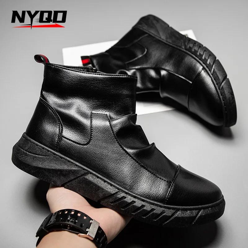 Nowe Jesienne i Zimowe Motocyklowe Krótkie Botki Trend Botki Wysokie Męskie Buty Modne Lekkie Skórzane Buty Botas Moto
