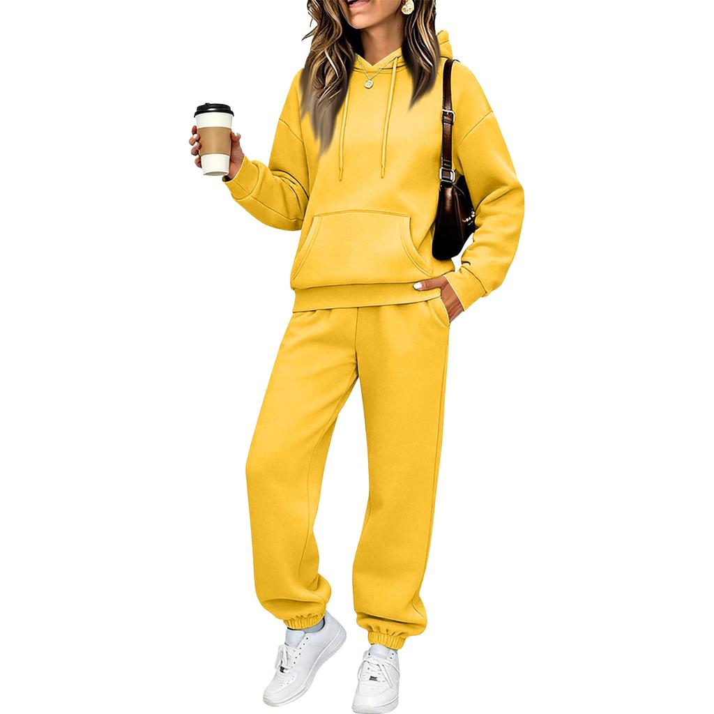 Women's Lined Hoodie and Jogger Pants 2 Piece Set, Casual Drop Shoulder Outfit
