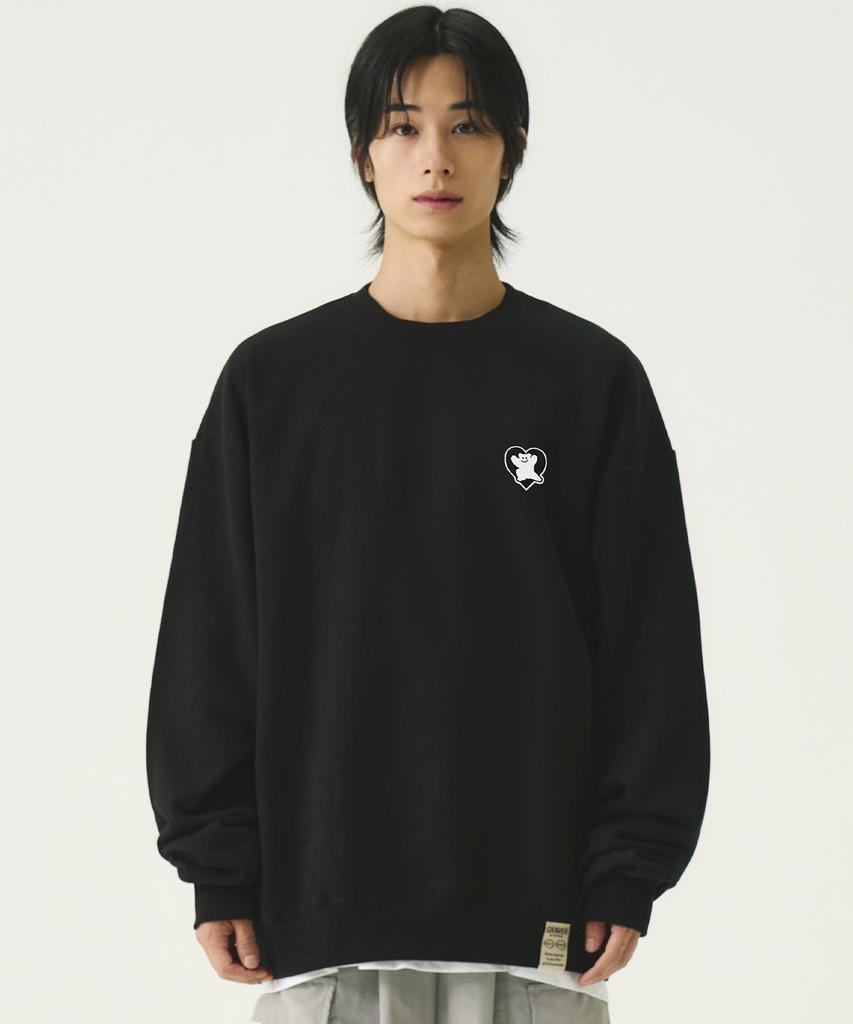 GRAVER [Unisex] Bear Heart Embroidered Sweatshirt_Black/Black Logo