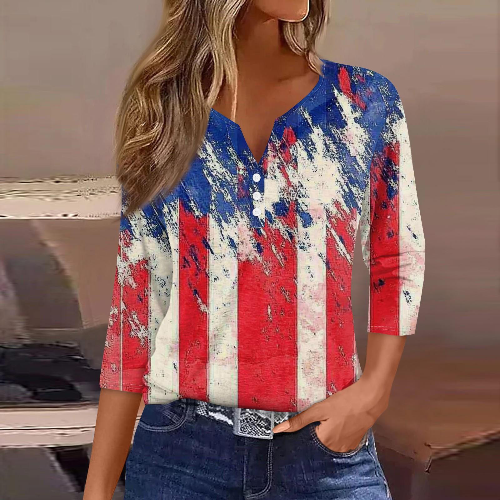 

Women s T Shirt Tee Print Button 3/4 SleeveDaily Weekend Fashion Basic V- Neck Regular Top XXL Темно-синій