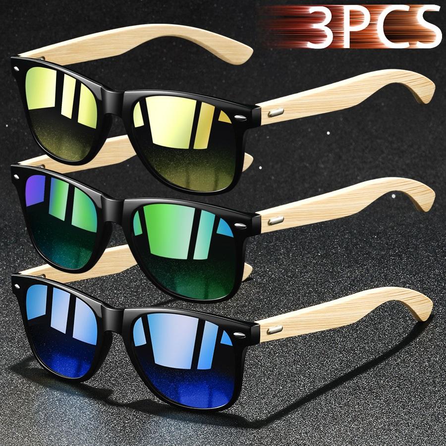 1PC Fashion Bamboo Wood Vintage Square Sunglasses UV400 Protection for Men Women Luxury Designer Sun Glasses Driving Fishing