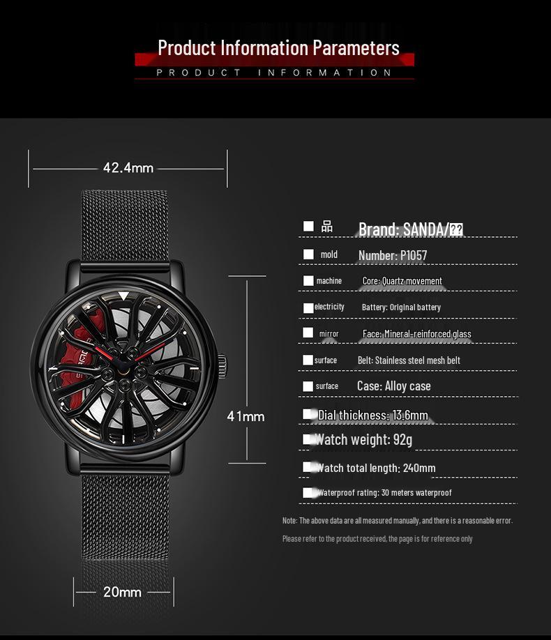 Sanda 1057 Men's Quartz Watch: Hollow Design with Mesh Strap