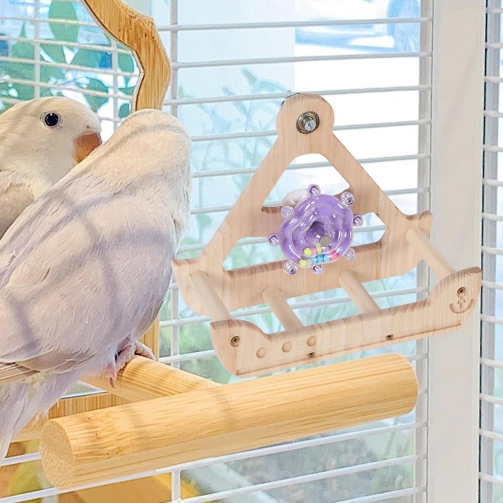 Bird Swing For Cage Wooden Rotatable Perch Bird Cage Toys For Pets Hummingbirds Backyard Play Enrichment Exercise Climbing