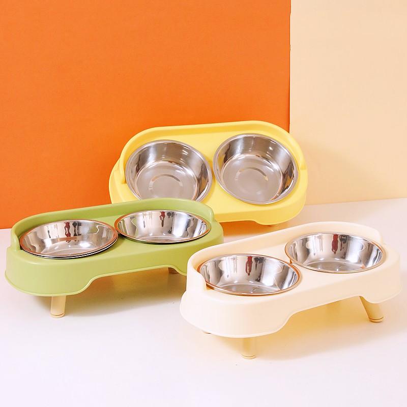 Dog Bowl Stainless Steel Dog Food Bowl Double Bowls for Dogs Feeding Neck Protector Pet Feeder Detachable Feeder Cat Water Bowls