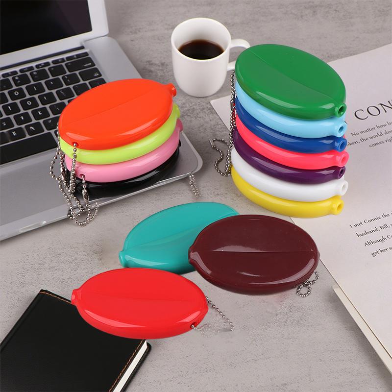 Einfarbige PVC Mode Tragbare Tasche Anhänger Kleine Ovale Münzbörse Mini Ohrringe Ringe Aufbewahrungsbox Mit Kette
