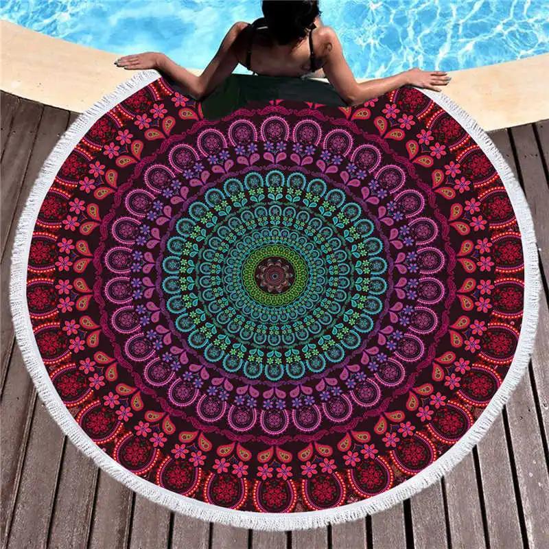Asciugamani da Nuoto da Esterno per Spiaggia con Frange Coperta da Yoga Arazzo Rotondo con Stampa 3D Copricostume da Spiaggia Sciarpa da Bagno Tappetino Spesso da Campeggio