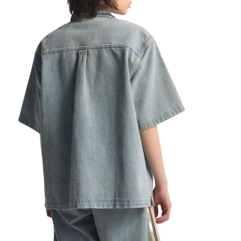 Adidas Originals Essentials Denim Shirt Short Sleeve Fashion Simple Trendy Versatile Women Tops JY2871