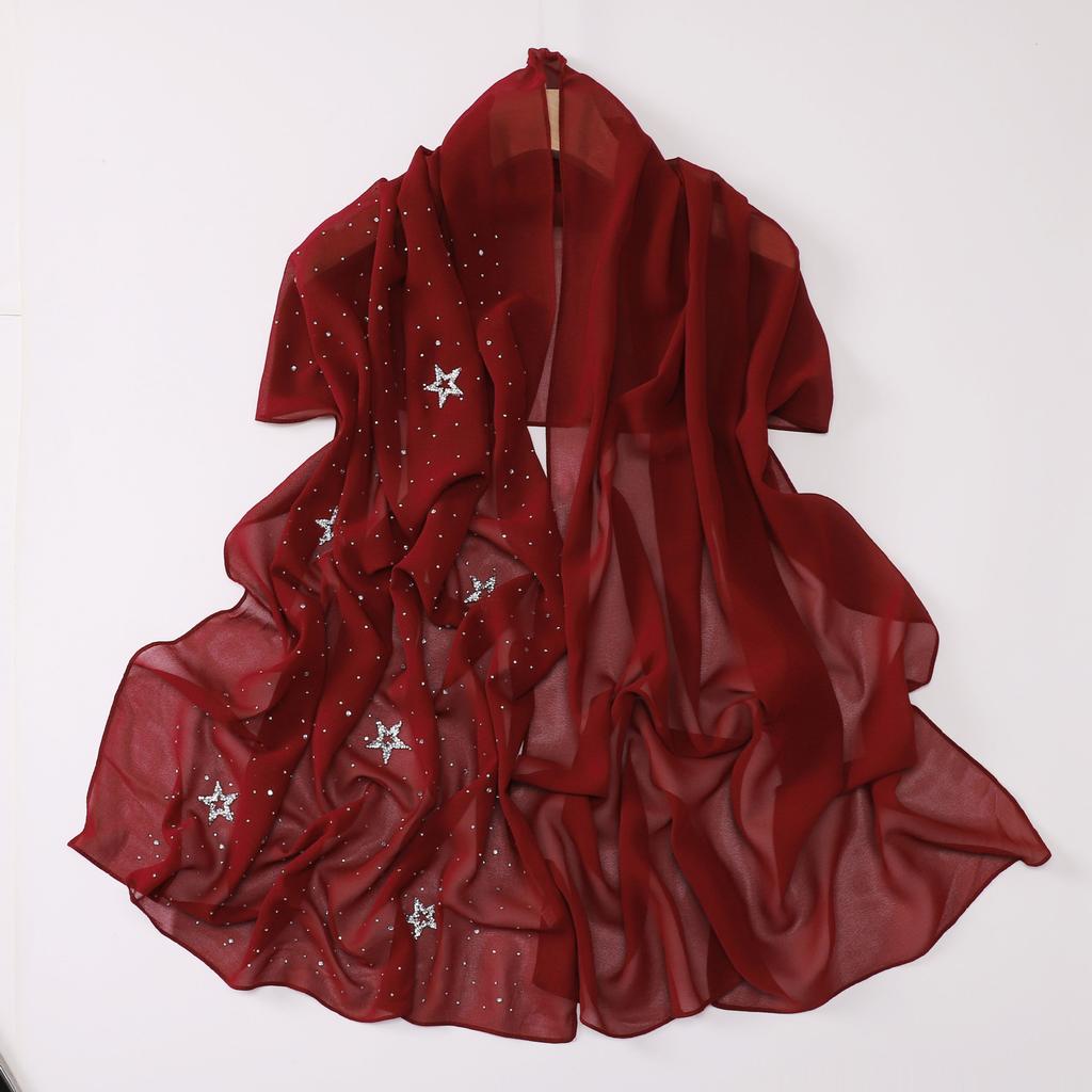 VigoAnne 2025 Lady Muslim Pentagram Hot Stamping Hijab Shawls Women Plain Scarf Chiffon Solid Islamic Turban Headband 175cm*70cm