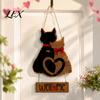 Farmhouse Style Wall Ornament Wooden Hanging Welcome Sign for Front Door, Romantic Cat Couple Decor Home Pendant, Rustic Outdoor Porch Entryway