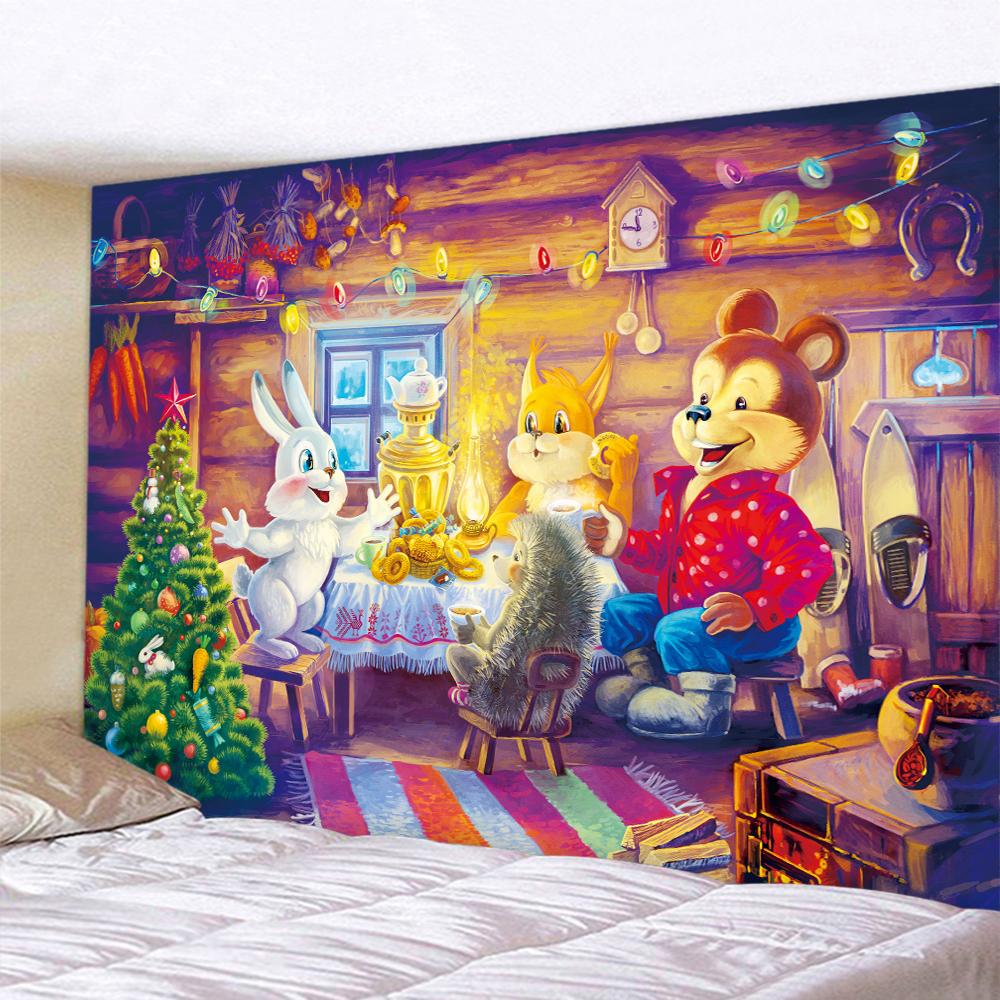 Christmas Wall Hanging Home Decoration Tapestry Psychedelic Scene Boho Christmas Tree Fireplace Backdrop
