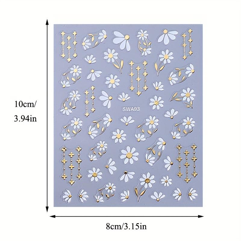 Golden Daisy Foil Nail Art Stickers Self Adhesive Floral Pattern Shiny Metallic Accents Waterproof for DIY Manicure Women Girls