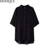 MODIQUE Sommer Plus Größe Frauen Baumwolle Leinen 5990 Bluse Shirts POLO Sommer Büro Dame Mäntel Oversize Solide Offenen Stich tasten