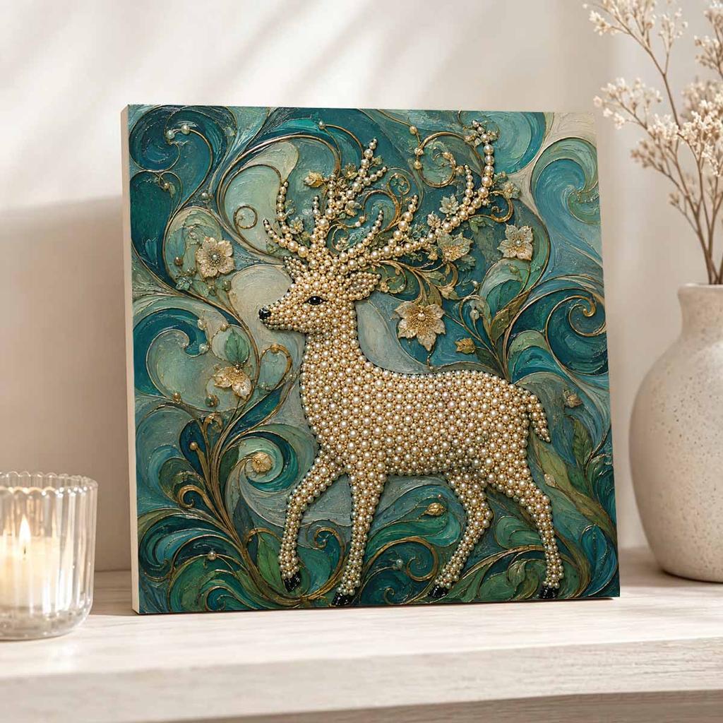 DIY Mini Framed Pearl Painting Kit Beads Canvas Home Decor Painting Elegant Forest Deer Animal Art Craft Wall Decoration